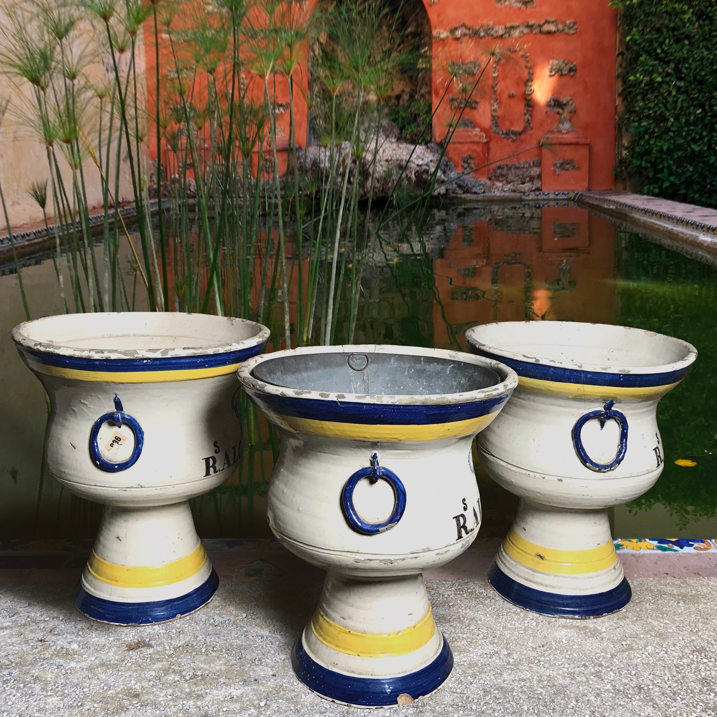 Three 19th Century Faience Spanish Campana Vases from the Real Alcázar de Sevilla (Royal Alcázar Palace of Seville)