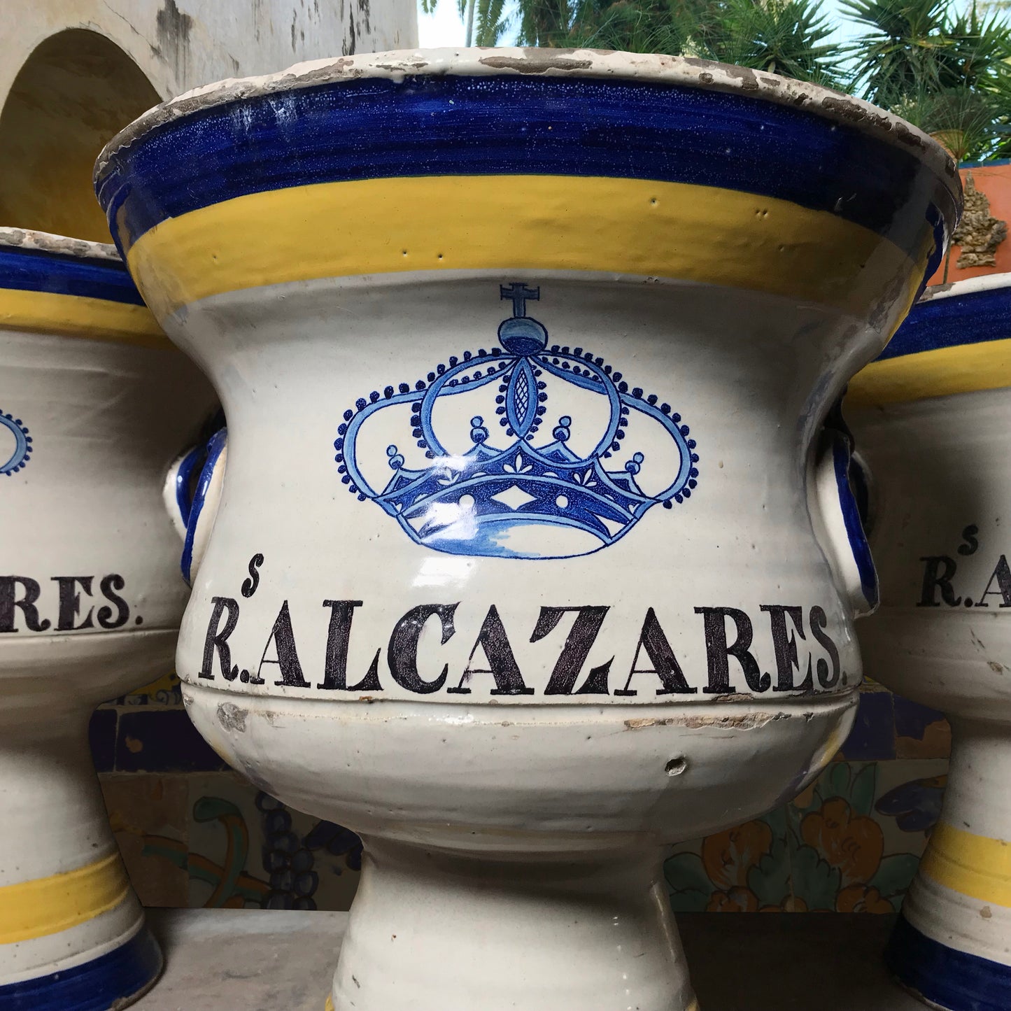 Three 19th Century Faience Spanish Campana Vases from the Real Alcázar de Sevilla (Royal Alcázar Palace of Seville)