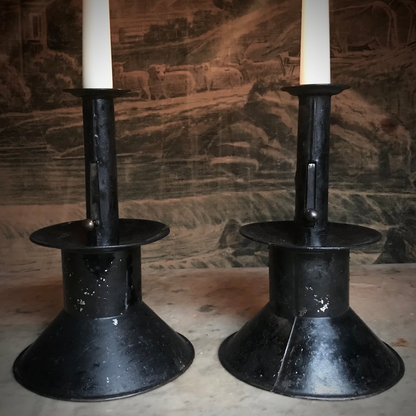 Rare Pair of Toleware Candlesticks c.1820