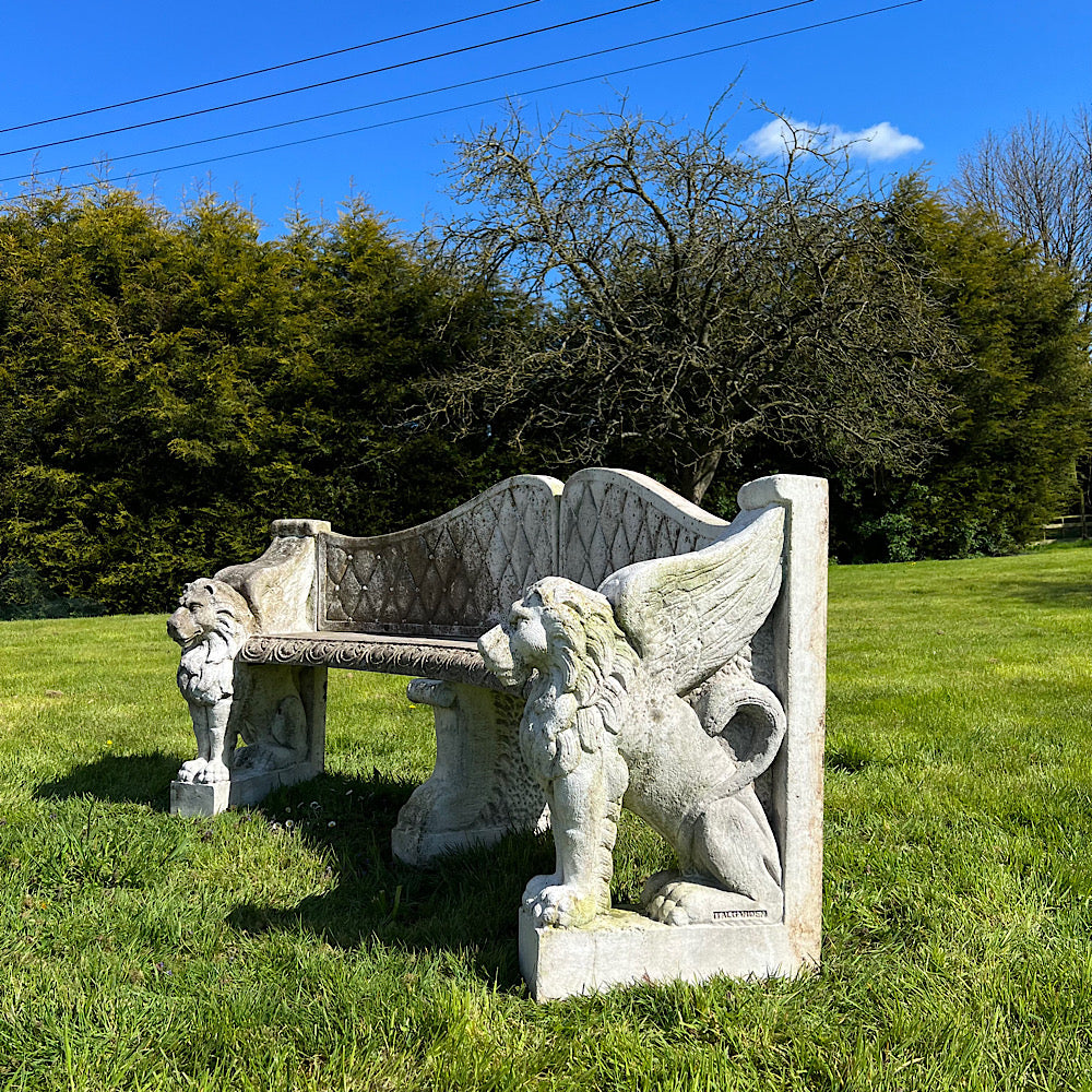 Italian Marble Di Latte Garden Lion Bench