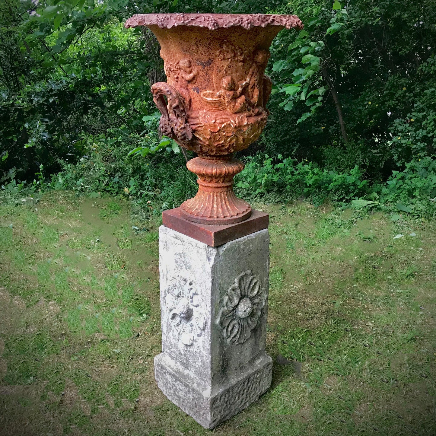 Rare Late 19th c. Handyside Garden Urn No.26 and Plinth