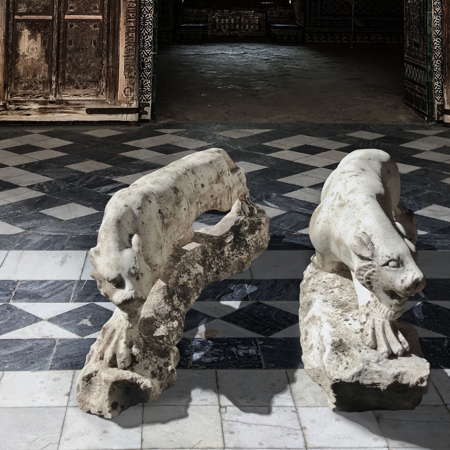 Pair of Prowling Marble Panthers c.1930