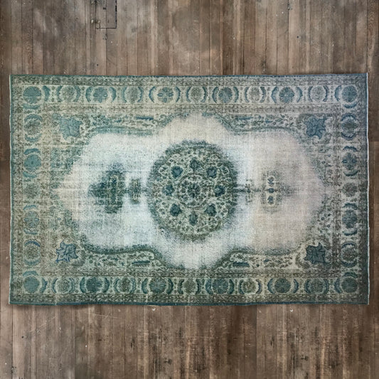 Antique Artisan Re-Worked Turkish Carpet Faded Turquoise