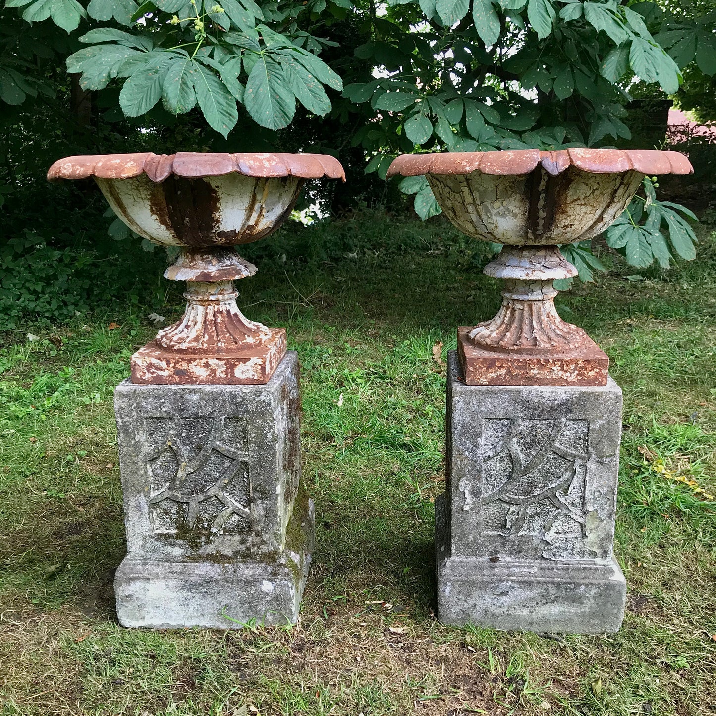 Pair of Handyside Urns with Aesthetic Movement Plinths c.1870