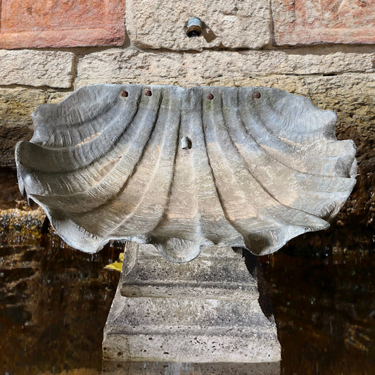 Lead Giant Clam Shell Fountain with Marble Pedestal c.1880