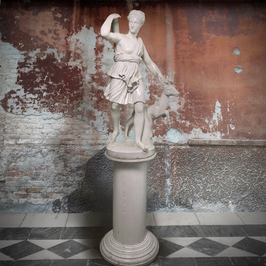 Diana of Versailles or Artemis Sculpture with Plinth c.1890-1920