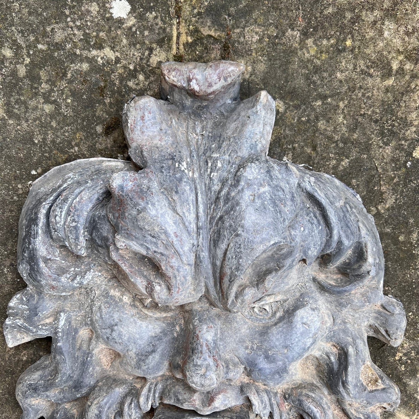 19th Century Lead River God Mask Wall Fountain