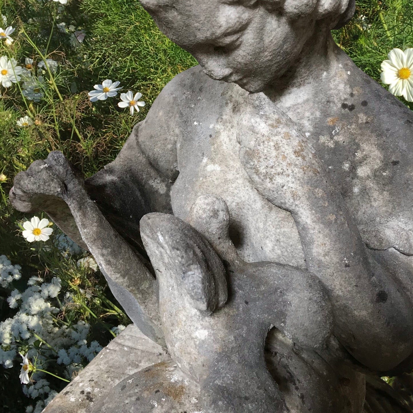 English Marble Statue of Young Maiden and Dove