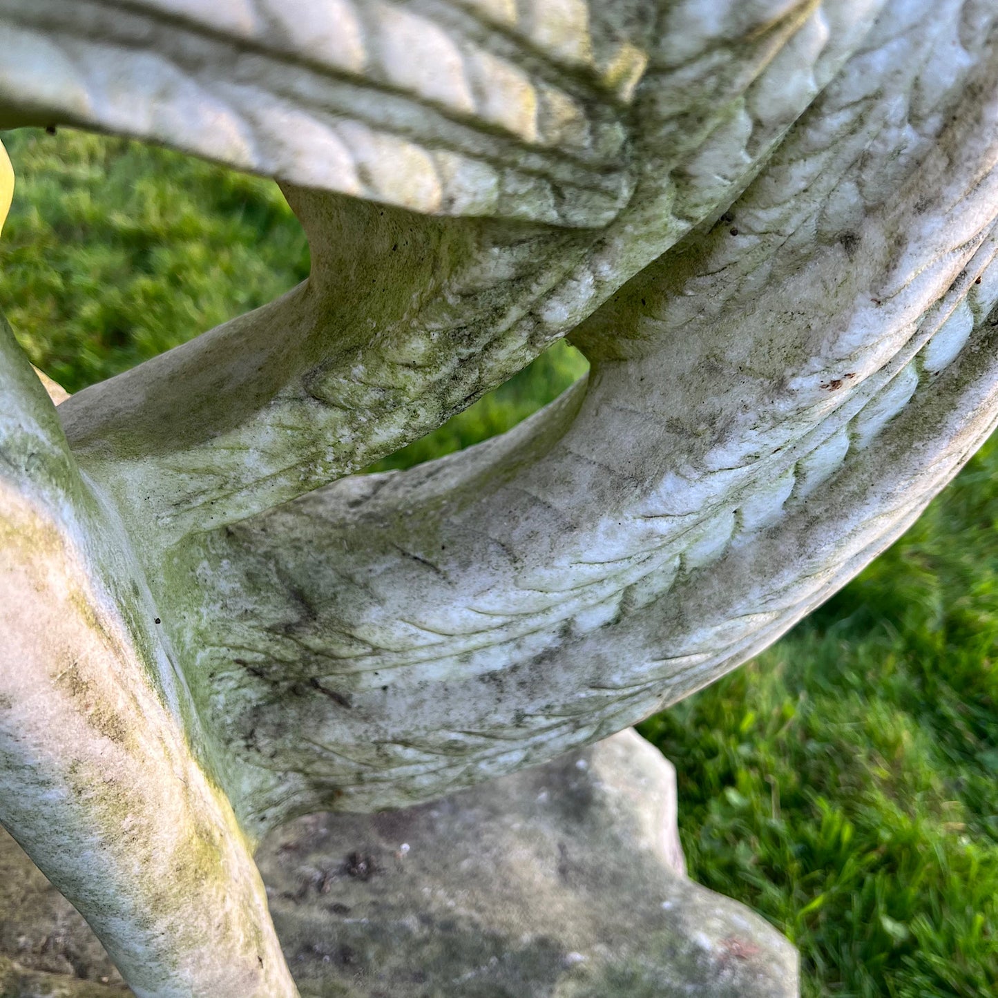 Large Marble Winged Cupid & Stork Statue Mid 20th Century