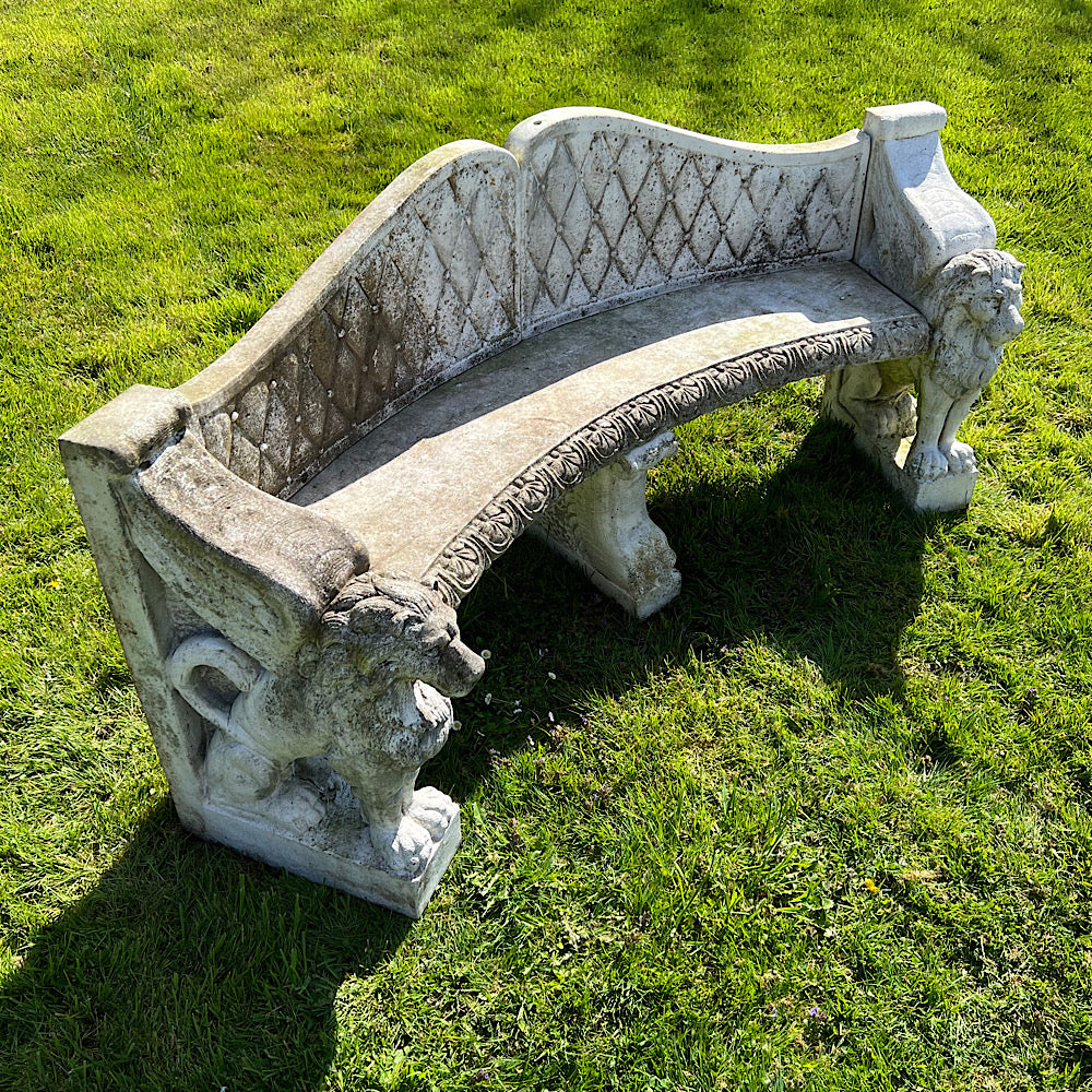 Italian Marble Di Latte Garden Lion Bench