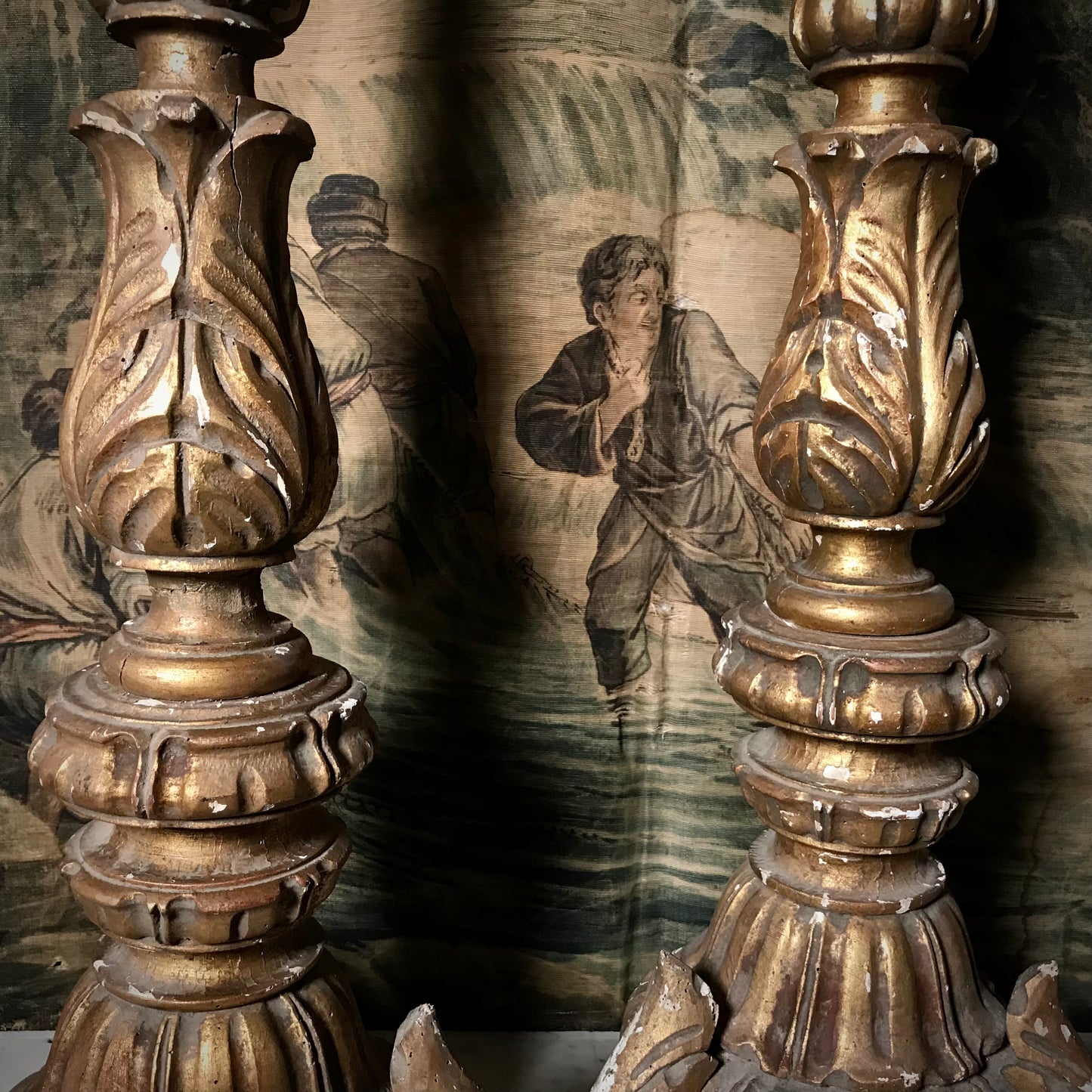 Pair of Large Floor Standing Italian Gilded Candlesticks c.1880