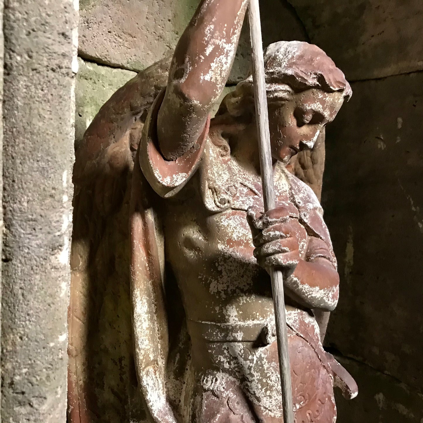 Flemish Terracotta Sculpture of Archangel Michael and Niche