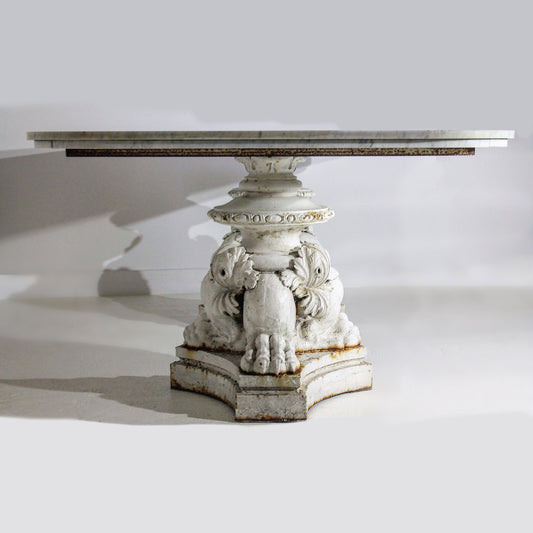 Cast Iron Lions Paw and Acanthus Leaf Carrara Marble Dining Table