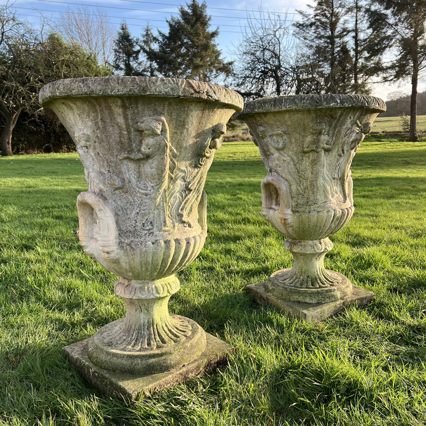 Pair of Large Lobed ‘Medici’ Urns