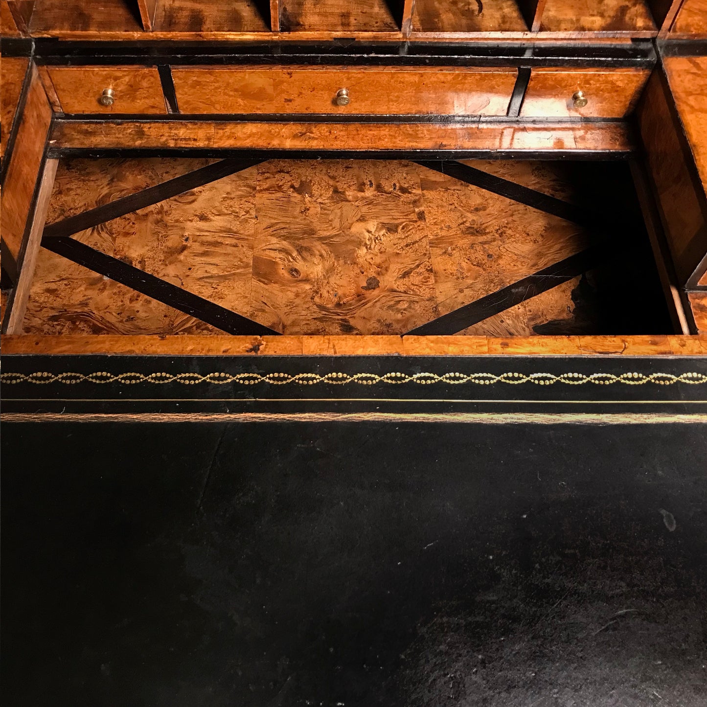 Rare Burr Satin-Birch Bureau Bookcase with Pewter Inlay c.1750
