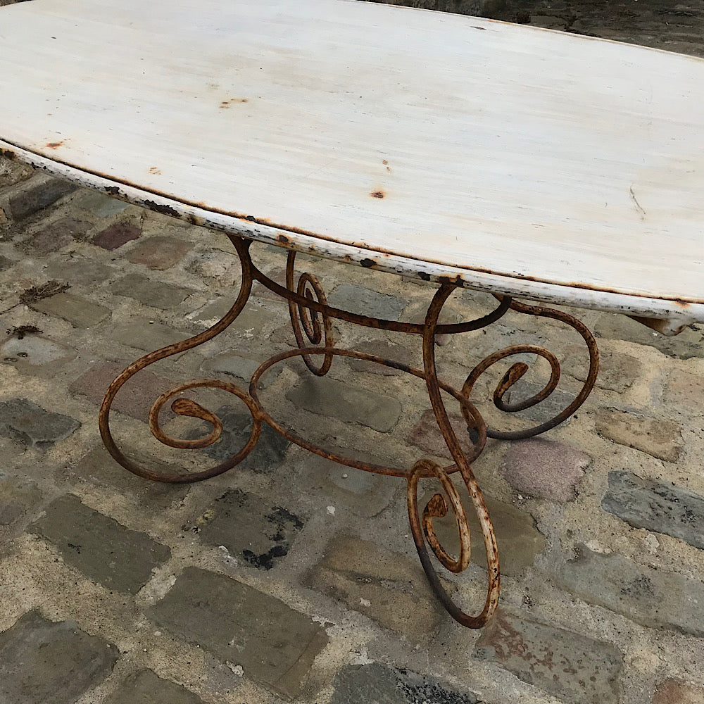 Large French Wrought Iron Oval Garden Table 19th Century