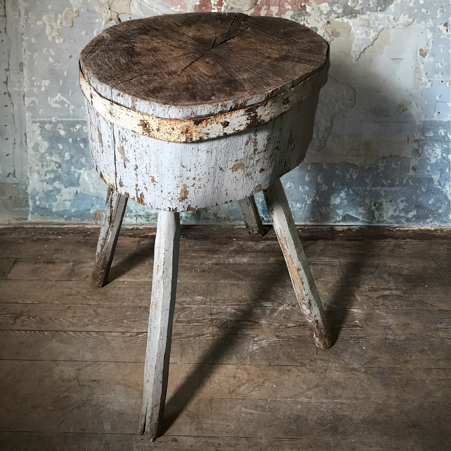 Primitive Form Iron Strap Bound Chopping Block c.1880