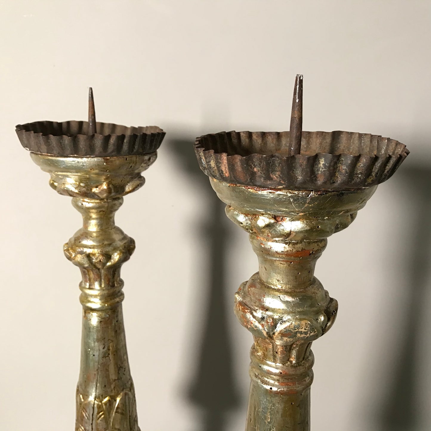 Pair of Early Silver Gilt Italian Candlesticks