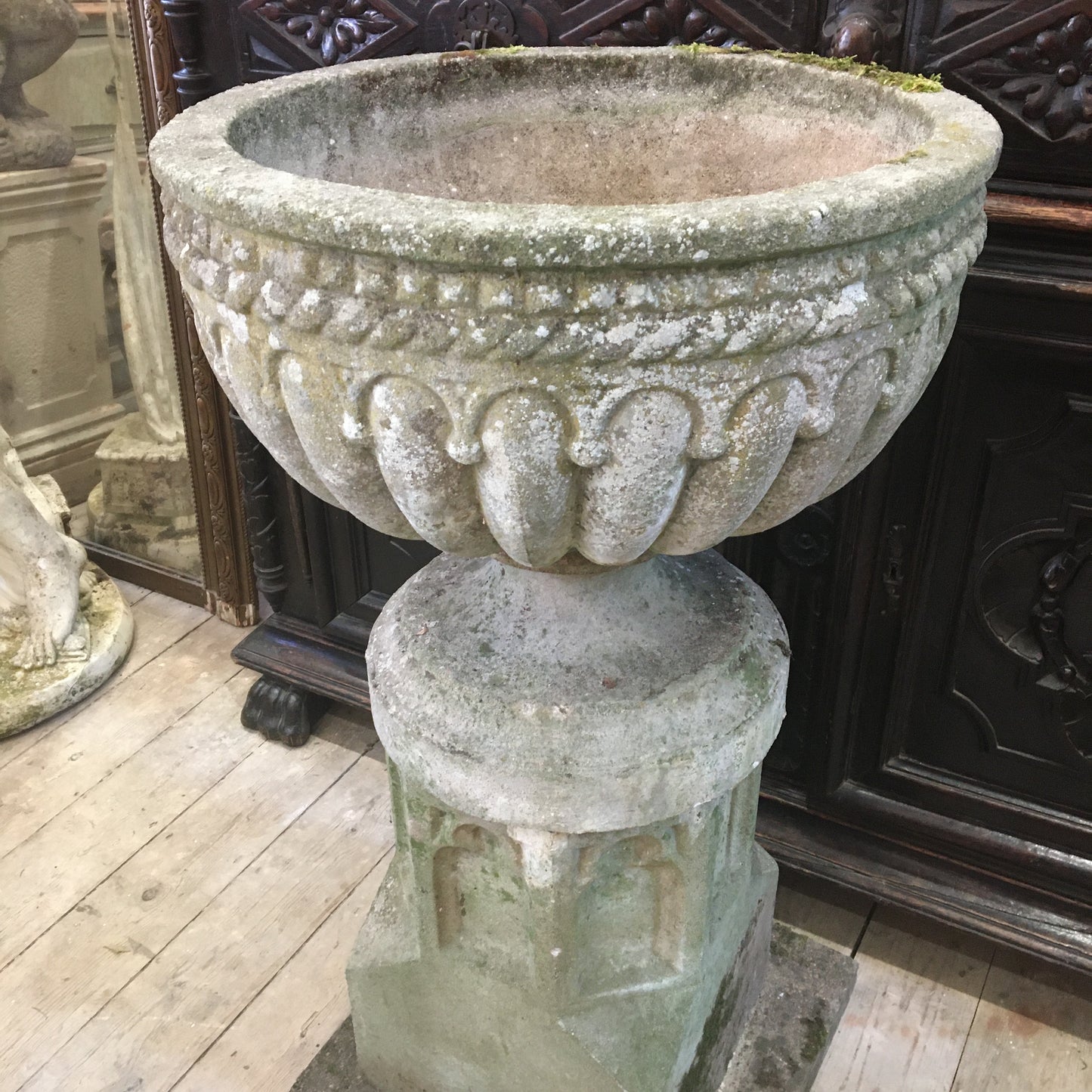 Early 20th Century Composite Stone Urn & Plinth