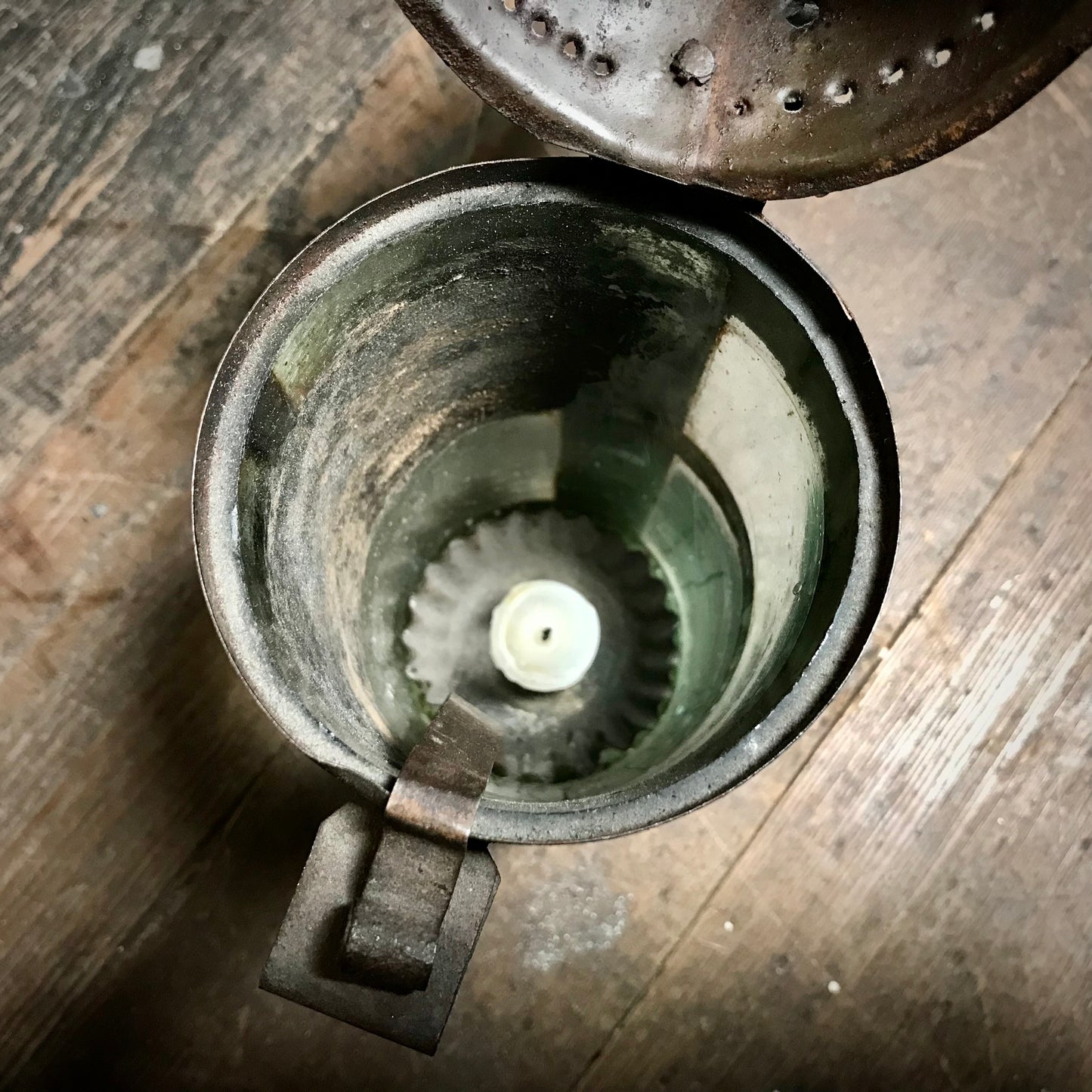 An 18th Century Pierced Sheet Iron Pendant “Tumbler” Lantern