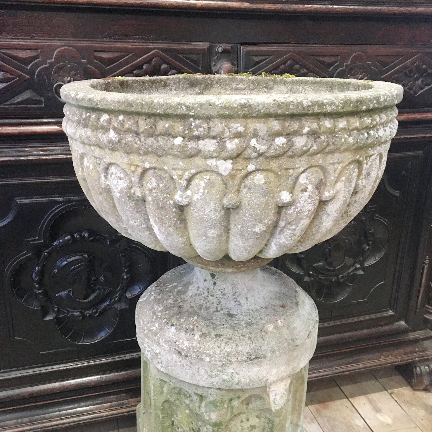 Early 20th Century Composite Stone Urn & Plinth