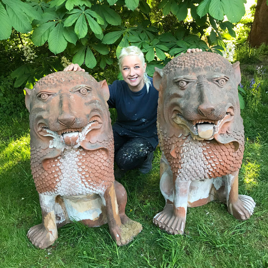 A Pair Terracotta Gatekeeper Lions/ Dogs of Foo