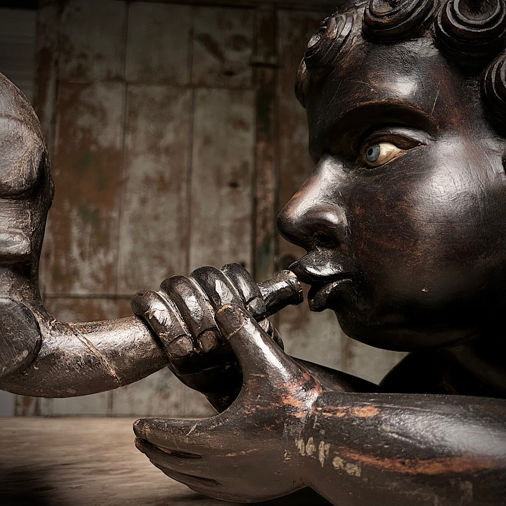 A Huge Pair of Heralding Horn-blowing Angels c.18th Century.