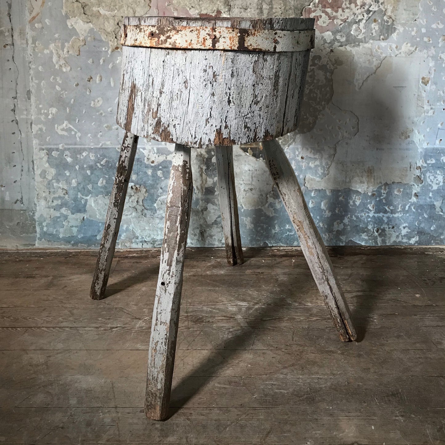 Primitive Form Iron Strap Bound Chopping Block c.1880