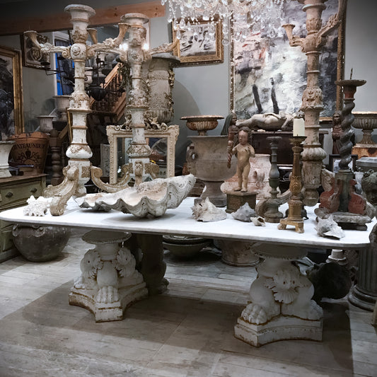 Cast Iron Lions Paw and Acanthus Leaf Carrara Marble Dining Table