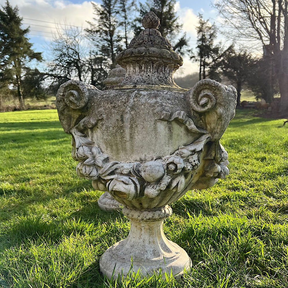 Set of Three Rams Head Urns with Swags