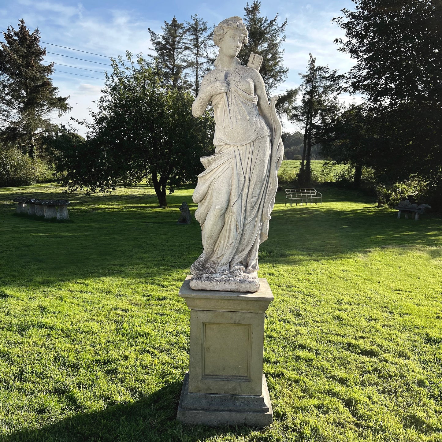 Huntress or Diana Statue with Plinth