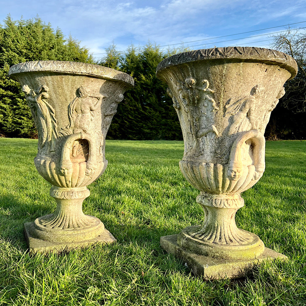 Pair of Large Lobed ‘Medici’ Urns