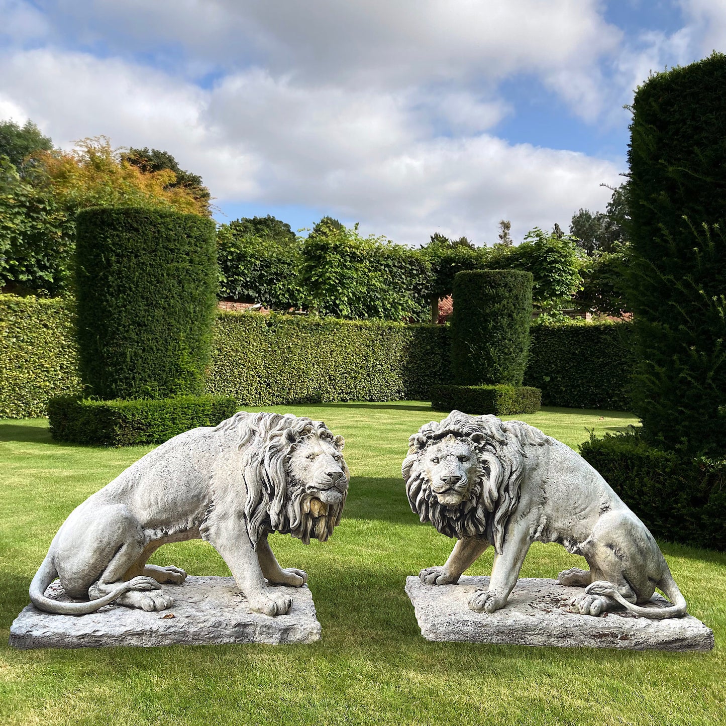 Monumental Pair of Lion Garden Statues