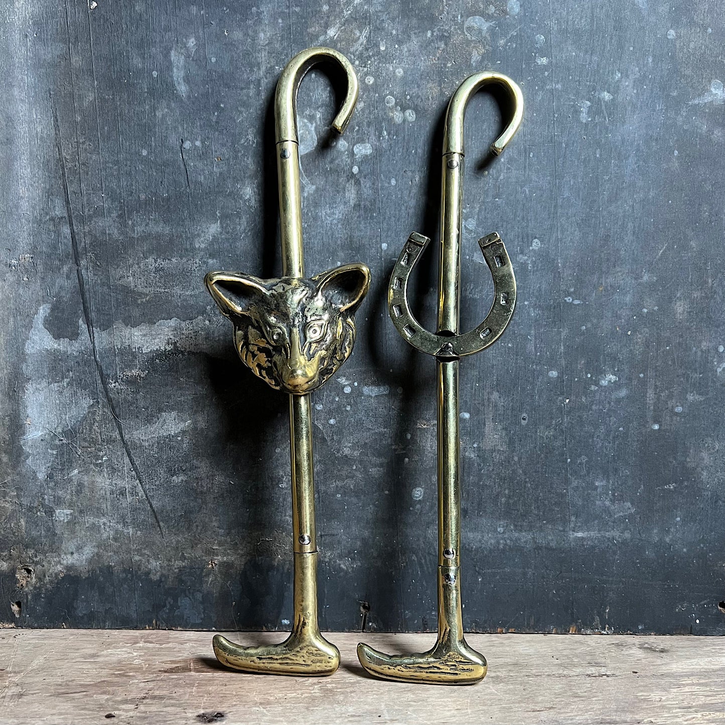 Cunning Fox and Lucky Horseshoe Riding Boot Pulls c.1890