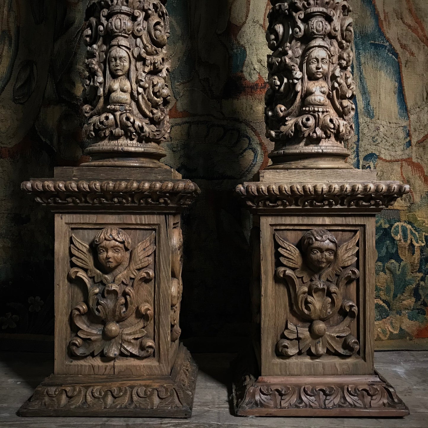 Pair of Ornately Carved Columns c.1650