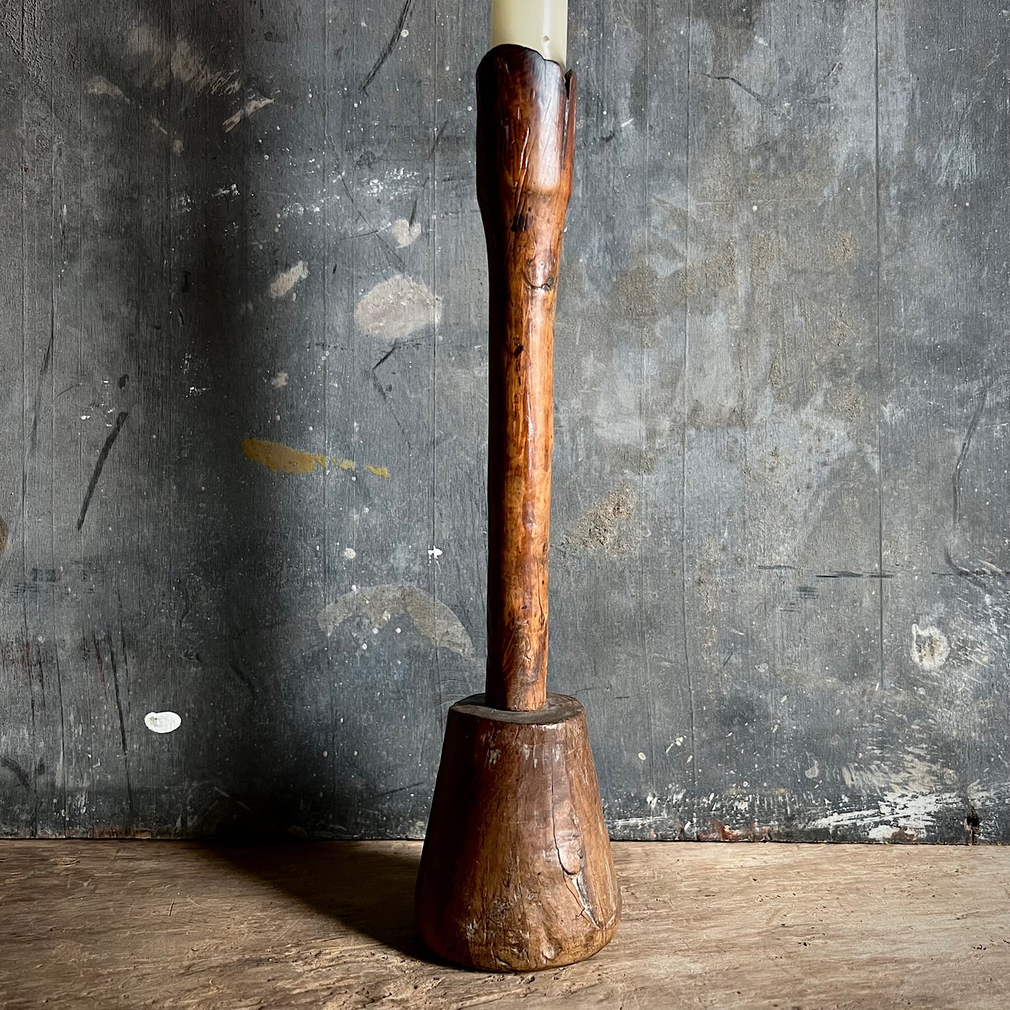 Primitive Yew Wood Candlestick c.1700