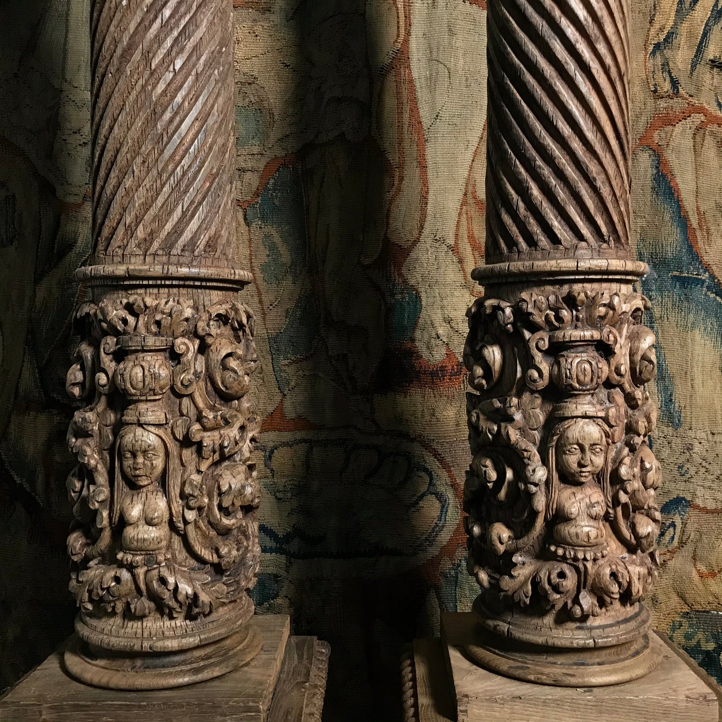 Pair of Ornately Carved Columns c.1650