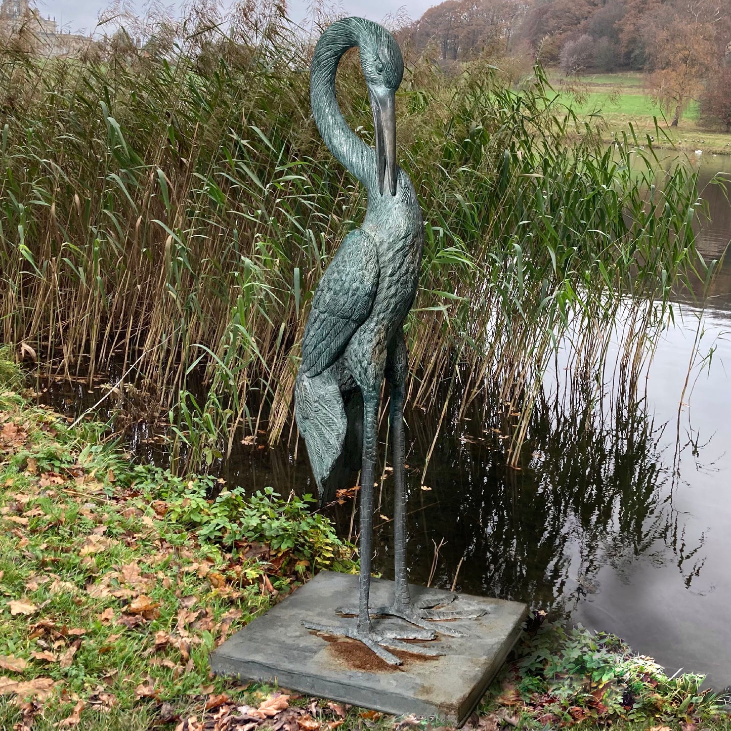 Victorian Bronze Crane Garden Sculpture