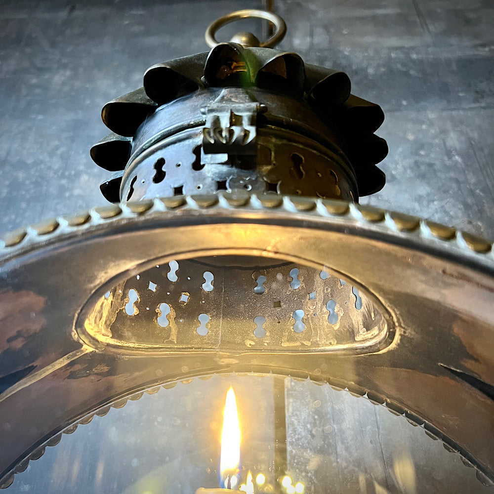 Large 19th Century Rustic Provincial Brass Candle Lantern