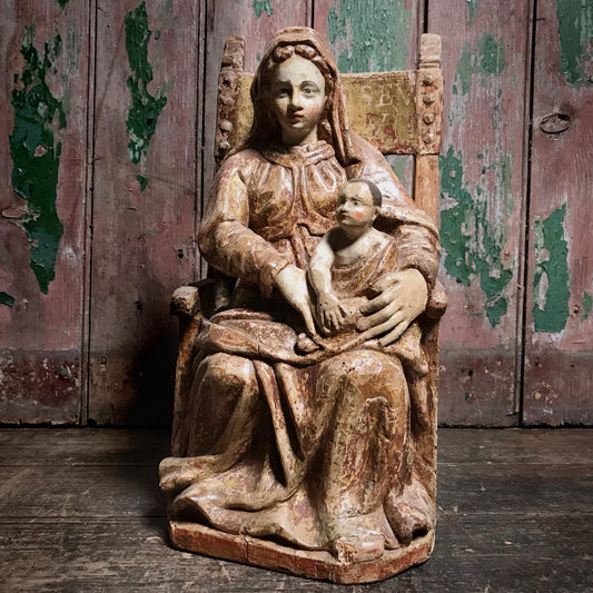 Italian Polychrome Enthroned Madonna and Child c.1680