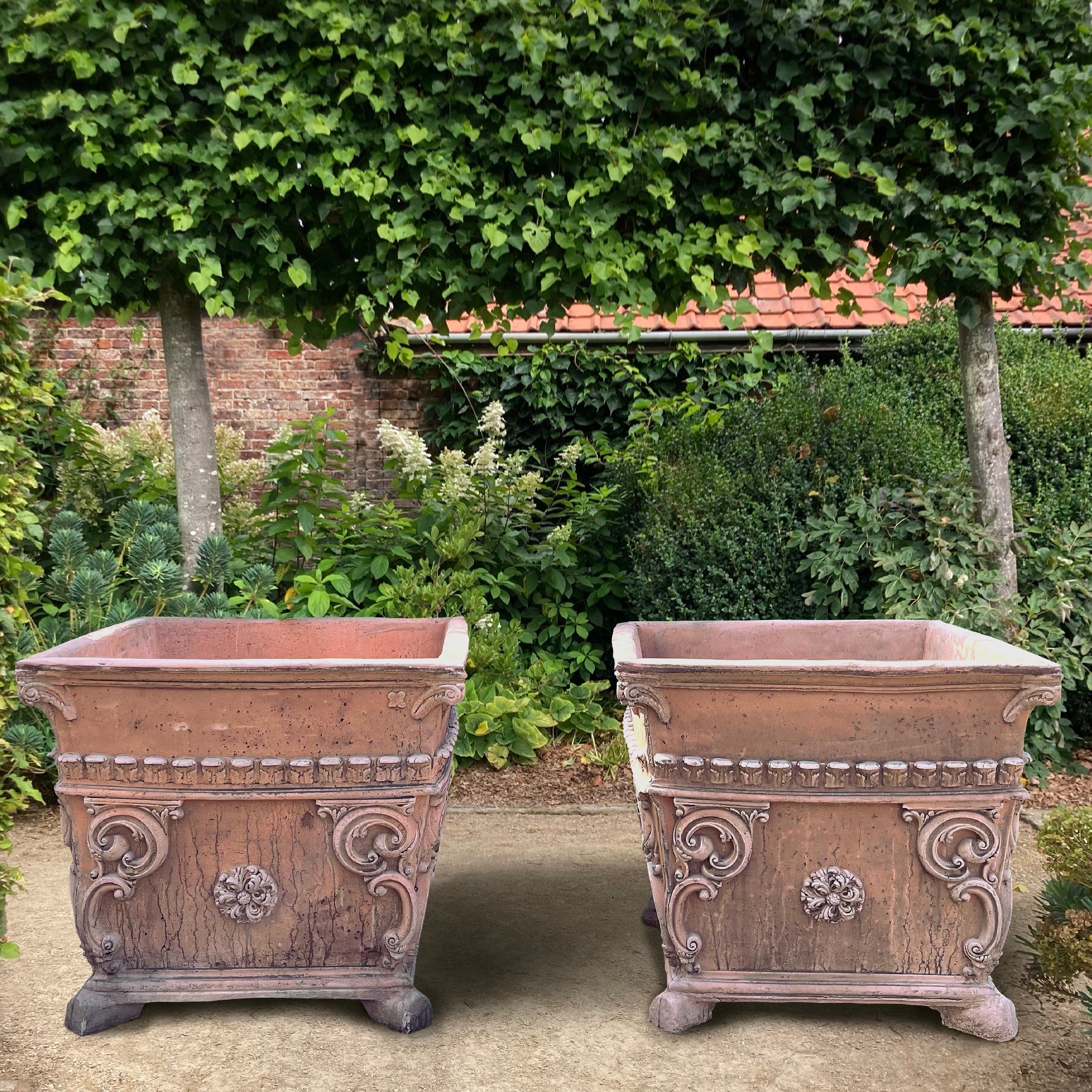 large square terracotta plant pots Pair of Grand Scale Terracotta Square Planters