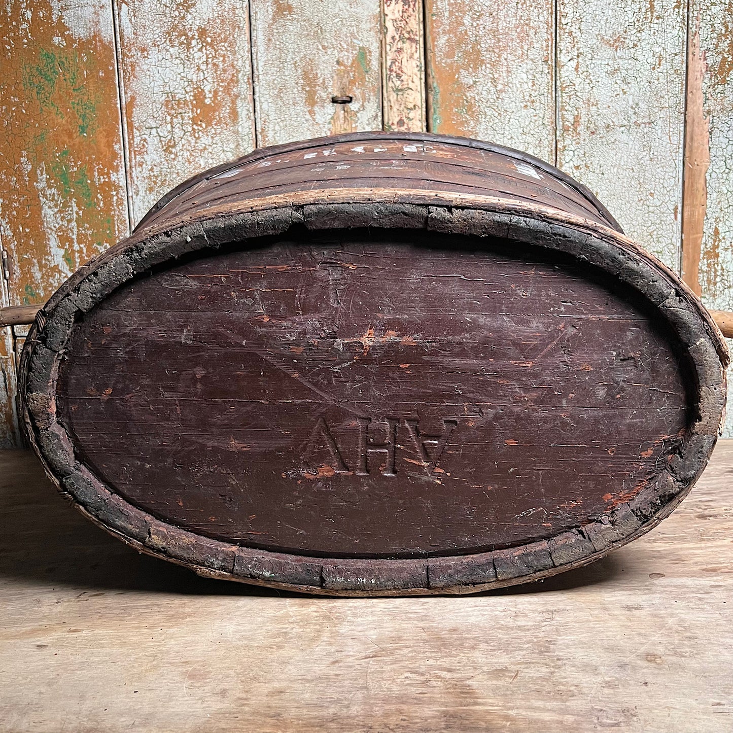 Wooden French Vineyard Grape Hod/Bucket Late 19th Century