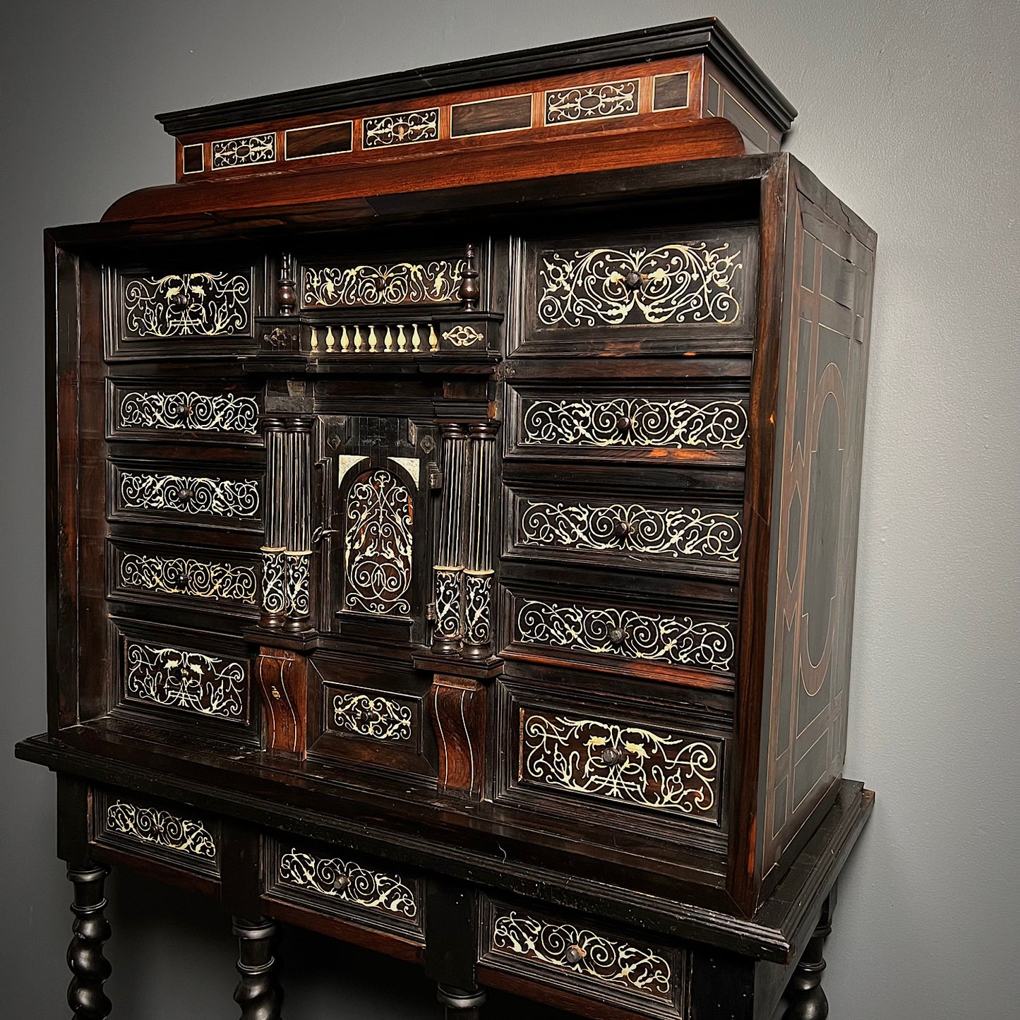 Italian Ebonised and Ivory Inlaid Cabinet on Stand c.1680