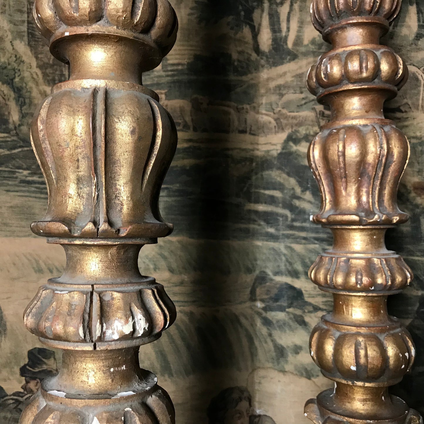 Pair of Large Floor Standing Italian Gilded Candlesticks c.1880