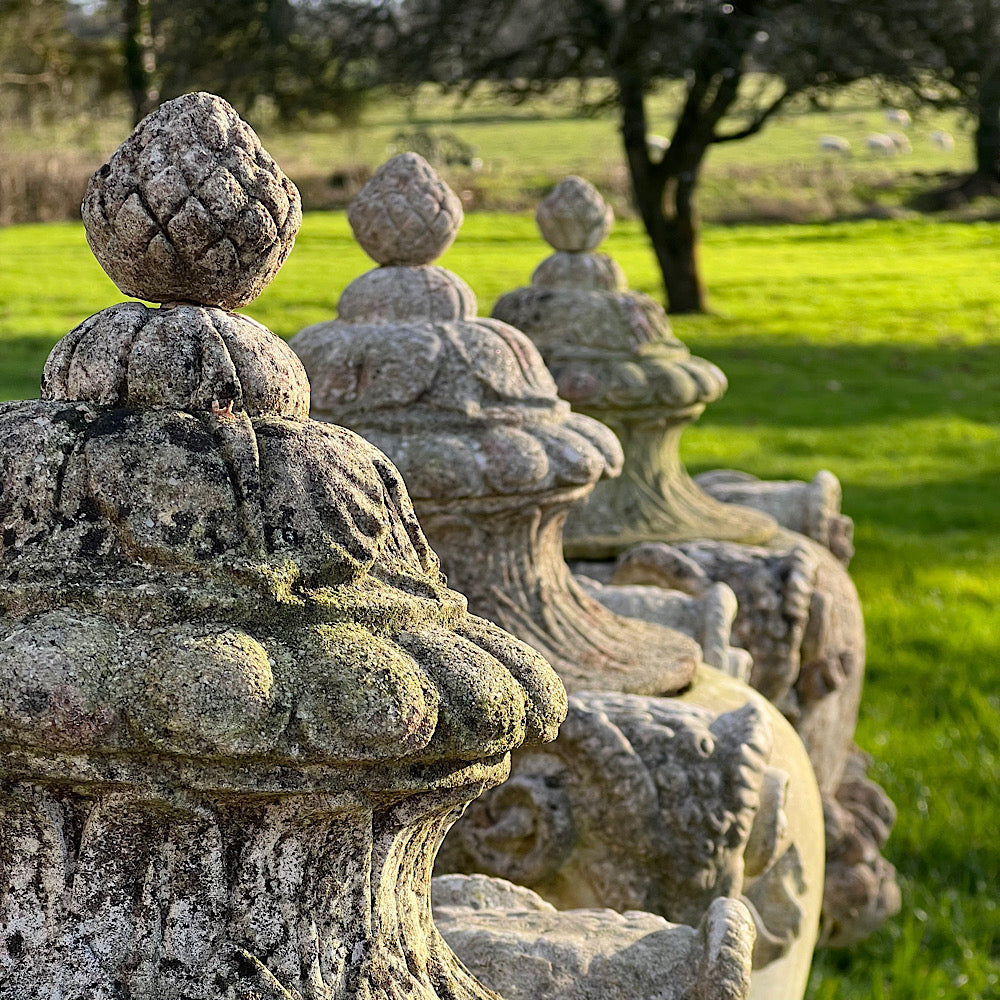 Set of Three Rams Head Urns with Swags