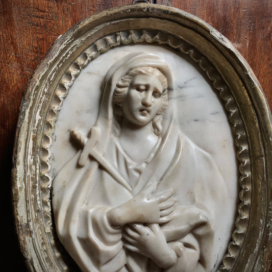 Roman School Marble Virgin Mary Roundel c.1700