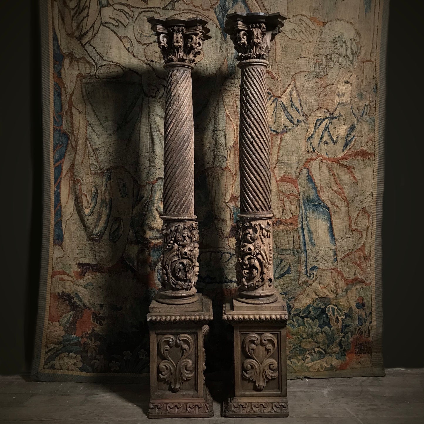 Pair of Ornately Carved Columns c.1650