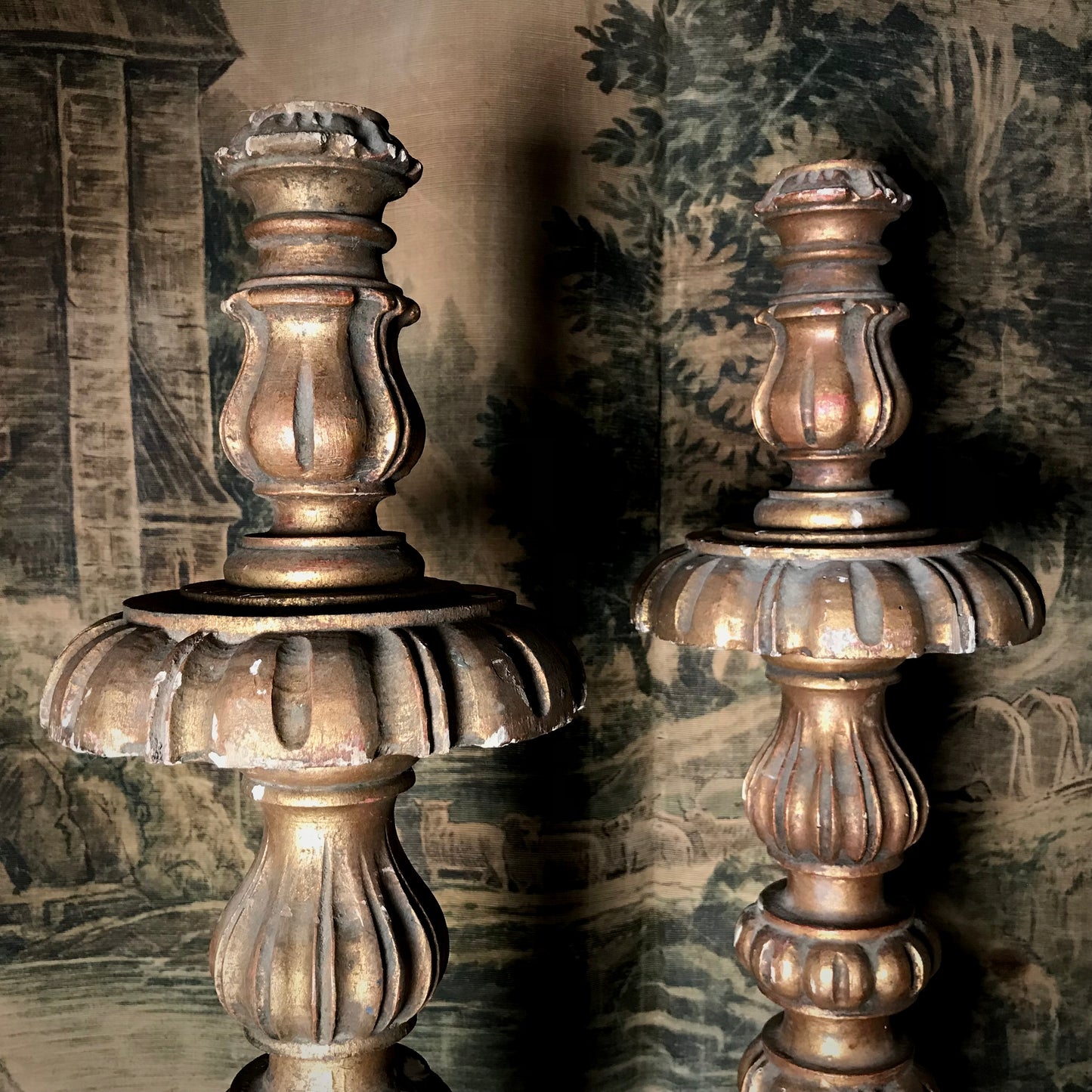 Pair of Large Floor Standing Italian Gilded Candlesticks c.1880