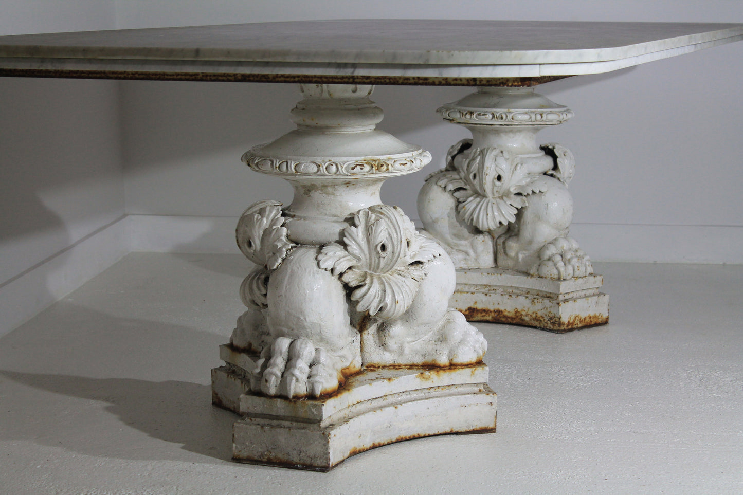 Cast Iron Lions Paw and Acanthus Leaf Carrara Marble Dining Table