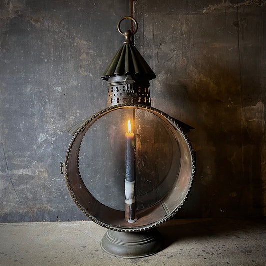 Large 19th Century Rustic Provincial Brass Candle Lantern